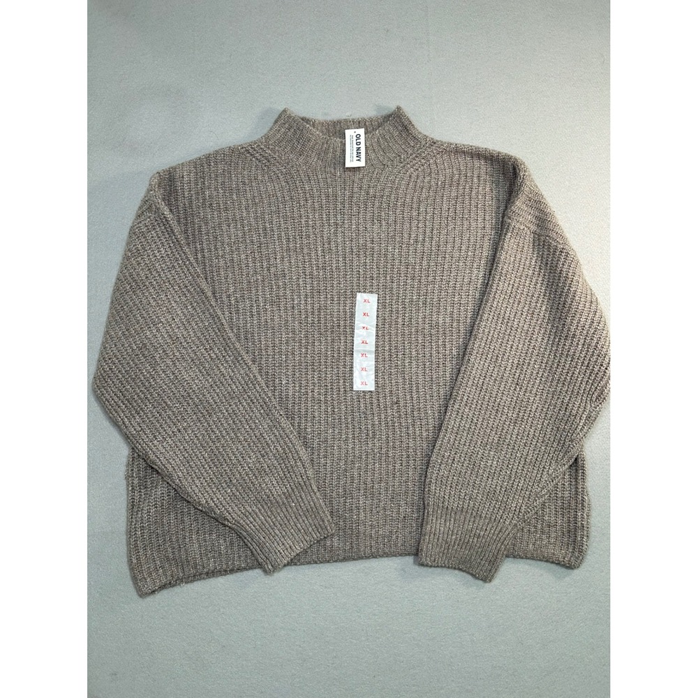 Old Navy Mock Neck Sweater Womens XL Brown SoSoft Ribbed Knit Pullover NWT‎